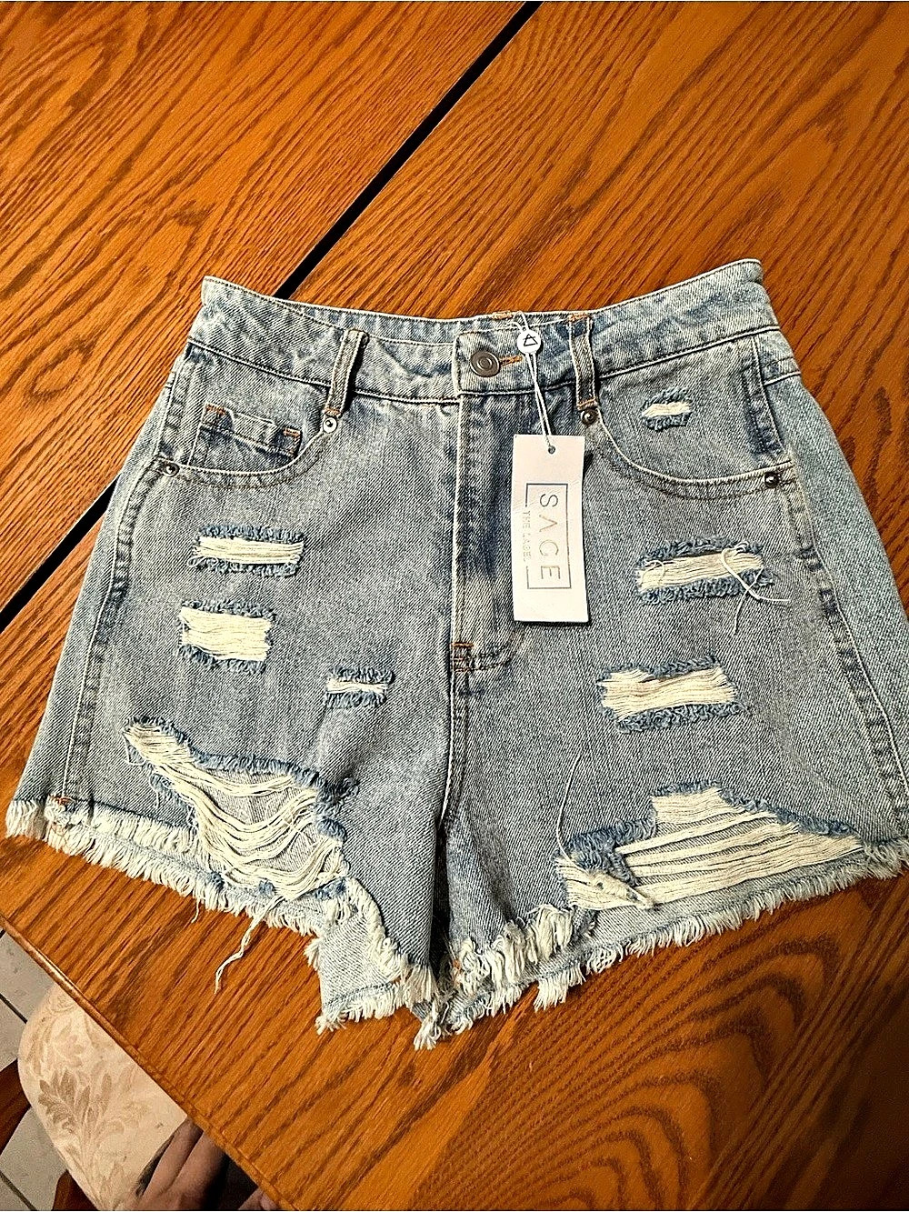 SAGE THE LABEL Young 'N' Free Light Wash Distressed Raw Hem Denim Shorts